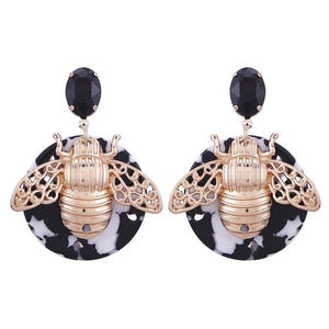 Round Bee Drop Earrings