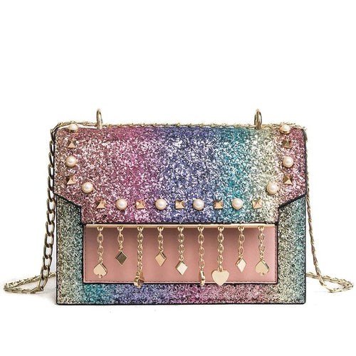 Sequin Gradient Tassel Crossbody Bag