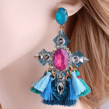 Load image into Gallery viewer, Cross Tassel Earrings